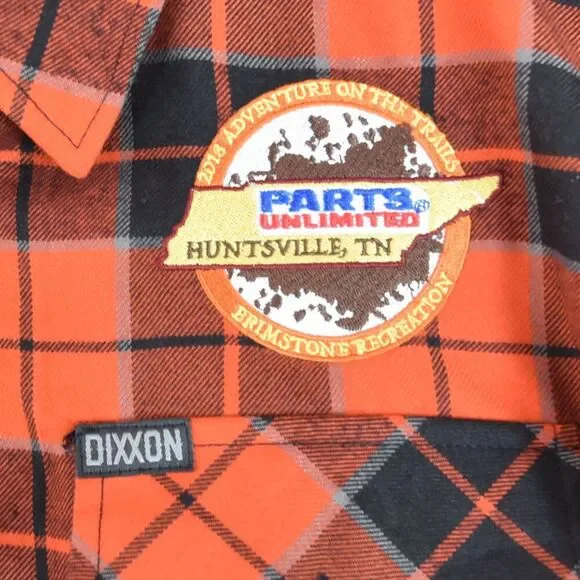 Dixxon WorkForce Flannel XL Orange Black Plaid Parts Unlimited Patch Huntsville - Picture 3 of 7